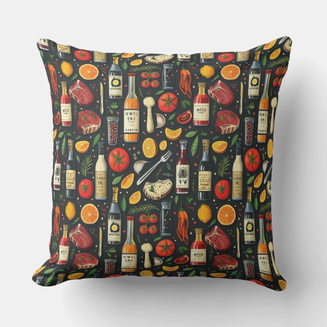 バーベキュー、バーベキューカトラリー、ステーキ、ガのスケッチ アウトドアクッション (正面)