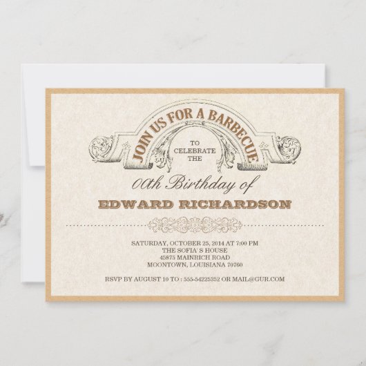 バーベキュー パーティ ヴィンテージ タイポグラフィ 招待状 (正面)