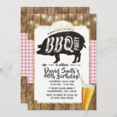 バーベキュー&ビールピンクプレイドストリングライツバースデーパーティー 招待状 (正面/裏面)