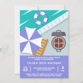 バーベキュー プールパーティー 楽しい水泳プール サマー 招待状 (正面)