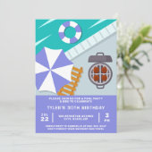 バーベキュー プールパーティー 水泳プール 夏の楽しい 招待状 (スタンド正面)