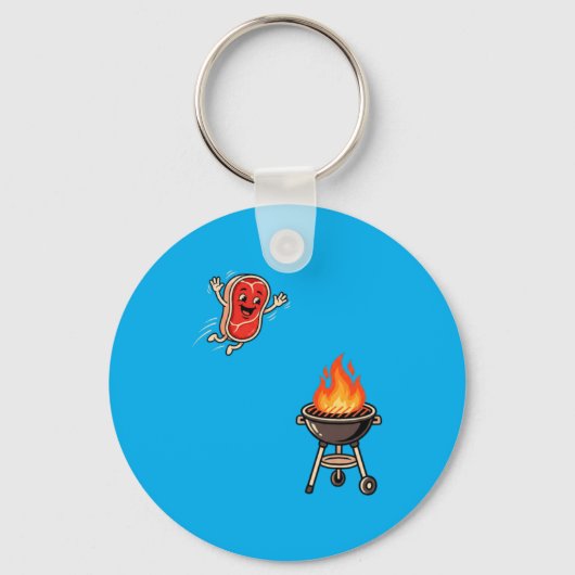 バーベキュー・マスターに飛び込む面白いBBQステーキ キーホルダー (正面)