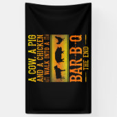 バーベキュー 牛の豚と鶏がBBQに入る 横断幕 (縦)