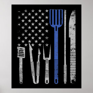 バーベキュー BBQアメリカ国旗で豚をグリル料理シェフ ポスター