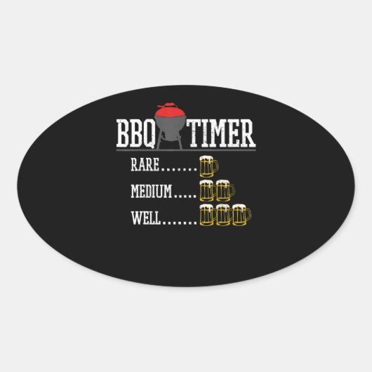 バーベキュー | BBQタイマービールステーキおもしろいー焼きグリル 楕円形シール (正面)