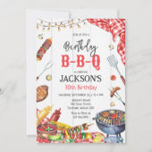 バーベキュー BBQ グリル 裏庭 誕生日パーティー 招待状 (正面)