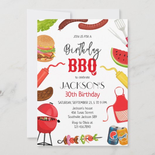 バーベキュー BBQ バックヤード 誕生日パーティー 招待状 (正面)