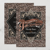 バーベキュー BBQ 偽のバラ グリッター婚約の誓い 招待状 (正面/裏面)