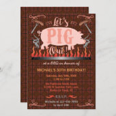 バーベキュー BBQ 面白い豚 夏の誕生日パーティー 招待状 (正面/裏面)
