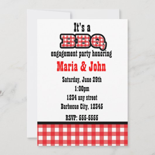 バーベキューBBQギンガムサマーカントリーパーティー 招待状 (正面)