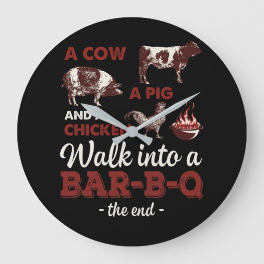 バーベキューBBQジョークGIftグリルマスターシェフ ラージ壁時計 (正面)