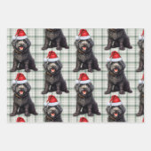 バーベットクリスマスドッググリーンプレイド ラッピングペーパーシート (正面3)