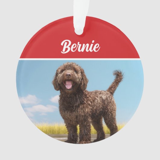 バーベットドッグホリデークリスマスフォト オーナメント (正面)