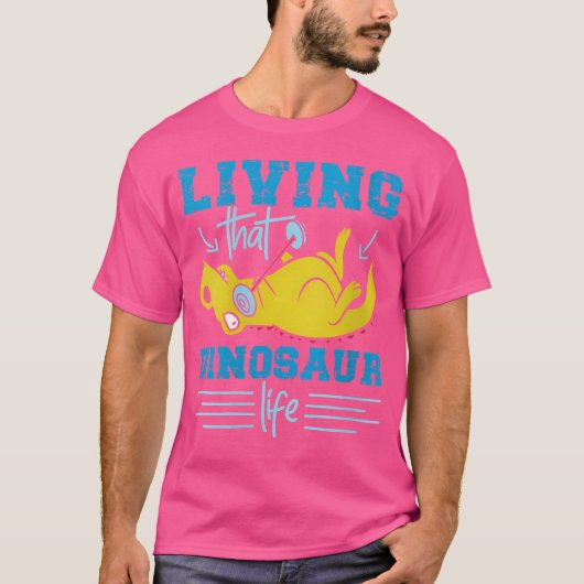 バーベルで恐竜の生活Dinoを生きる Tシャツ (正面)