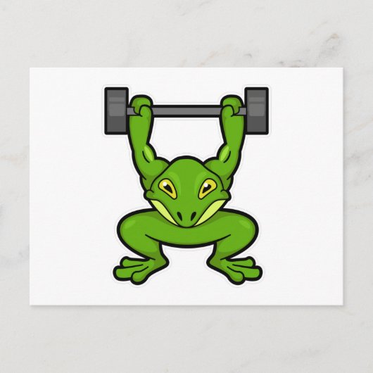 バーベルで筋トレするカエル ポストカード (正面)