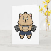 バーベルで筋トレする猫 カード (黄色い花)