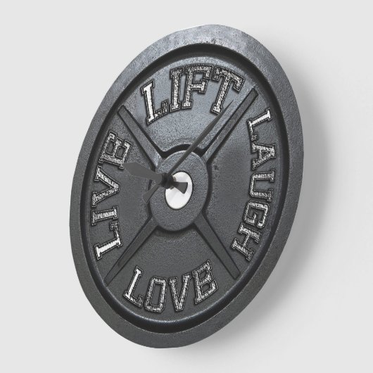 バーベルのプレートの柱時計-、の愛、笑い生きている持ち上げて下さい ラージ壁時計 (傾斜)