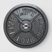 バーベルのプレートの柱時計-、の愛、笑い生きている持ち上げて下さい ラージ壁時計 (正面)