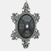 バーベルのプレート-苦痛無し利益無し スノーフレークピューターオーナメント (左)