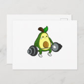 バーベルを使ったフィットネスでのアボカド ポストカード (正面/裏面)