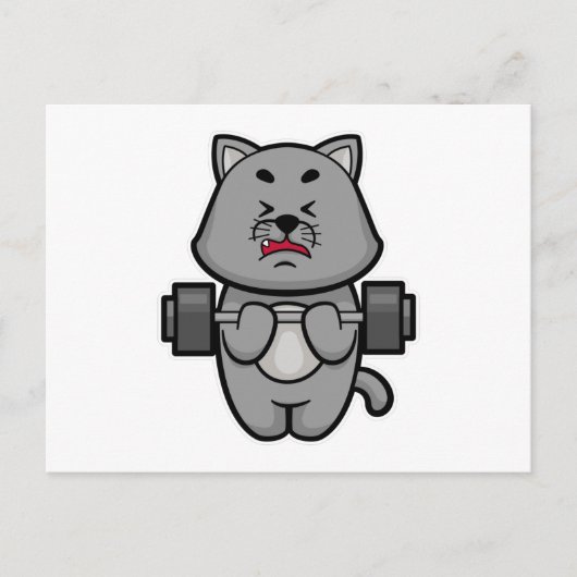 バーベルを使った上腕二頭筋トレーニングの猫 ポストカード (正面)