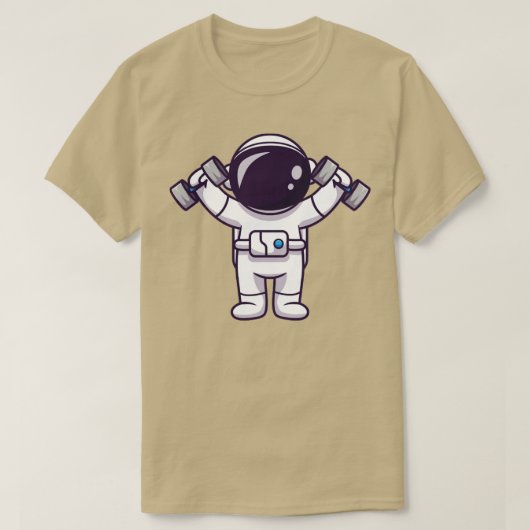 バーベルを持ち上げるかわいい宇宙飛行士 Tシャツ (デザイン正面)