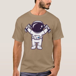 バーベルを持ち上げるかわいい宇宙飛行士 Tシャツ