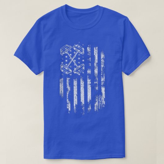 バーベルアメリカン国旗トレーニングジム Tシャツ (デザイン正面)