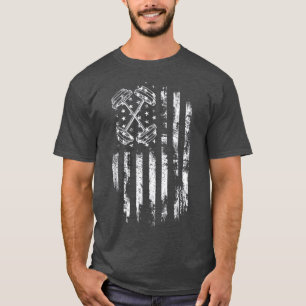 バーベルアメリカン国旗トレーニングジム Tシャツ