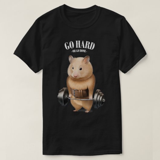バーベルシュラグとのハムスター筋肉トレーニングバーフィット Tシャツ (デザイン正面)