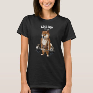バーベルシュラグ付き柴犬マッスルトレーニングバーF Tシャツ