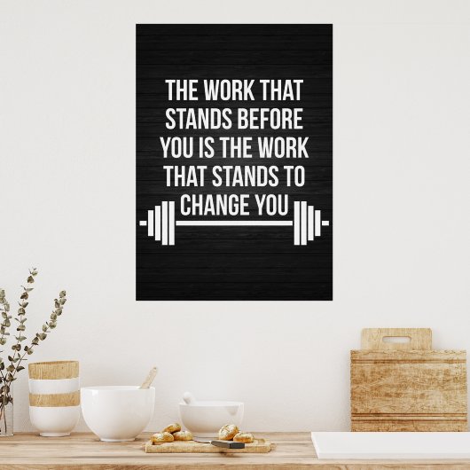 バーベル感動的ワード – トレーニングやる気を起こさせる ポスター (キッチン)