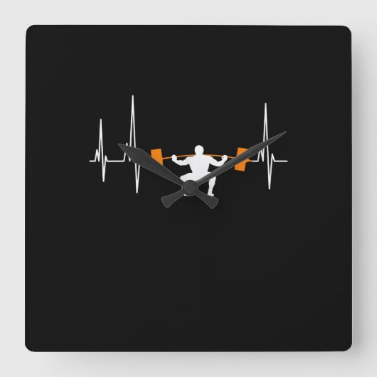 バーベル重量挙げハートビートボディビル スクエア壁時計 (正面)