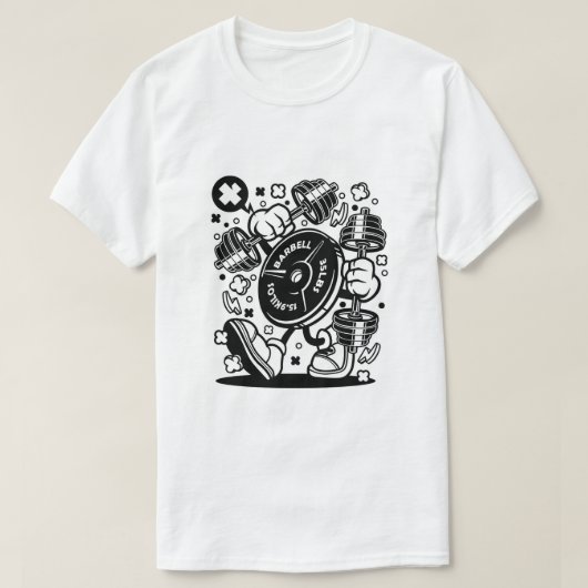 バーベル重量挙げ漫画 Tシャツ (デザイン正面)