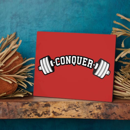 バーベル、征服 – 重量挙げ感動的ジム フォトプラーク (側面)