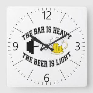 バーベルvsビール スクエア壁時計