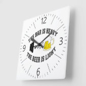 バーベルvsビール スクエア壁時計 (傾斜)