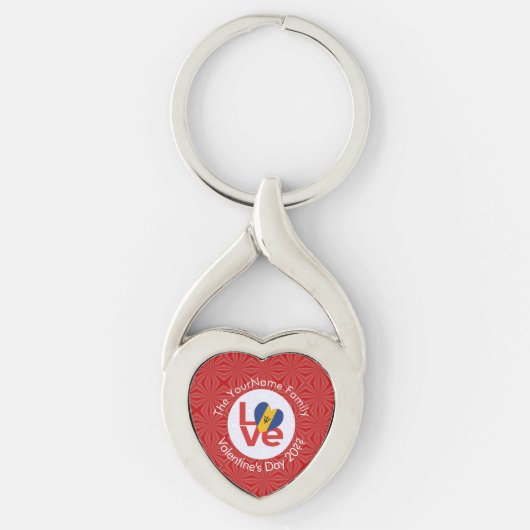 バーベードの赤いLOVE旗カスタマイズ商品 キーホルダー (正面)
