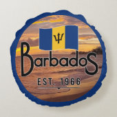 「バーベードス 1966年設立」バーベードス国旗と夕焼け ラウンドクッション (裏面)