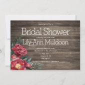 バーボルガンディーなルーストック・フラワーのあるシャビーな木製のウェディングシャワーパーティー 招待状 (正面)