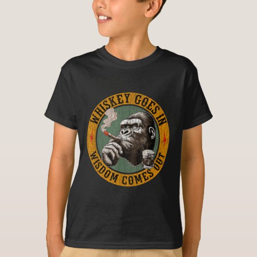 バーボンが入って智慧が出てくるモンキーのウイスキー Tシャツ (正面)
