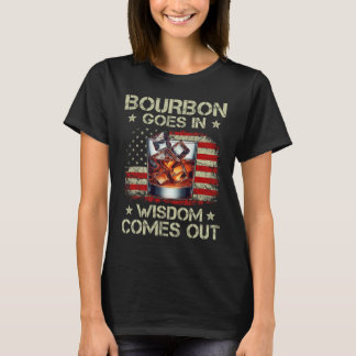 バーボンが入って智慧が出るウイスキーUSAフラグ Tシャツ