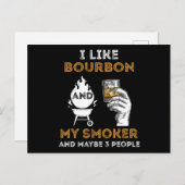 バーボンが好き喫煙者は3人おもしろいBBQ シーズンポストカード (正面/裏面)