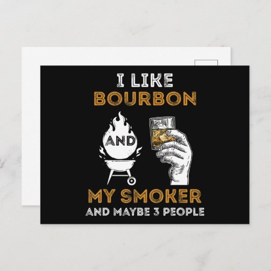 バーボンが好き喫煙者は3人おもしろいBBQ シーズンポストカード (正面/裏面)