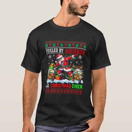 バーボンとクリスマスの喜びに酔うセーターを着た飲兵衛 Tシャツ (正面)