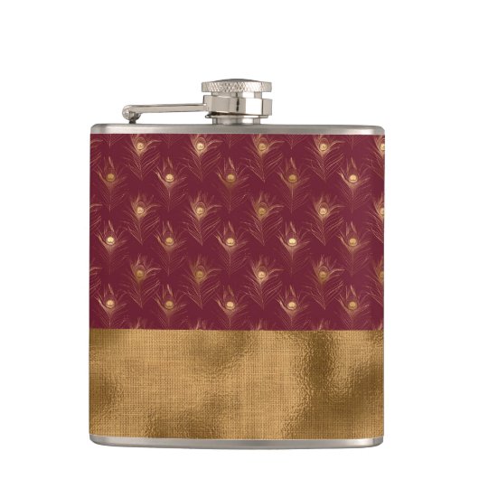 バーボンゴールドのピーコックの羽根 おしゃれ エレガント フラスク (正面)