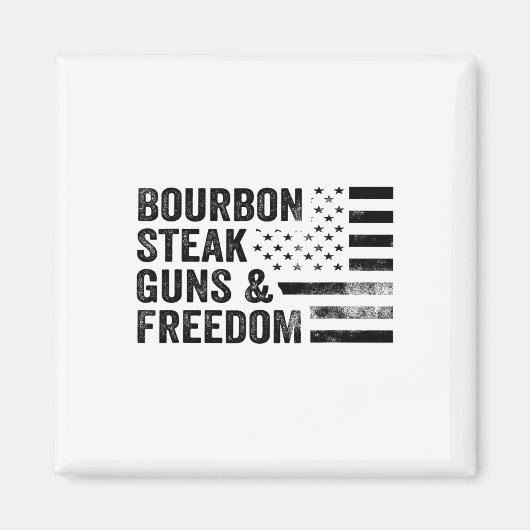 バーボンステーキガンとフリーダムアメリカ国旗のウイスキーPa マグネット (正面)