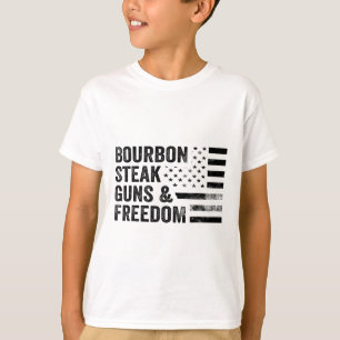 バーボンステーキガンとフリーダムアメリカ国旗のウイスキーPa Tシャツ