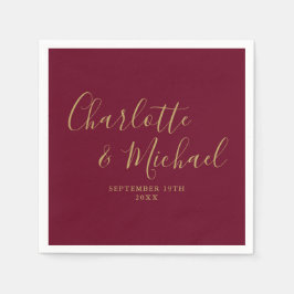 バーボンディとゴールドのエレガントなシグネチャーウェディング スタンダードカクテルナプキン