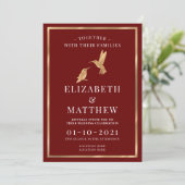 バーボンディーとゴールドを基調としたハummingbirdのデザイン 招待状 (スタンド正面)